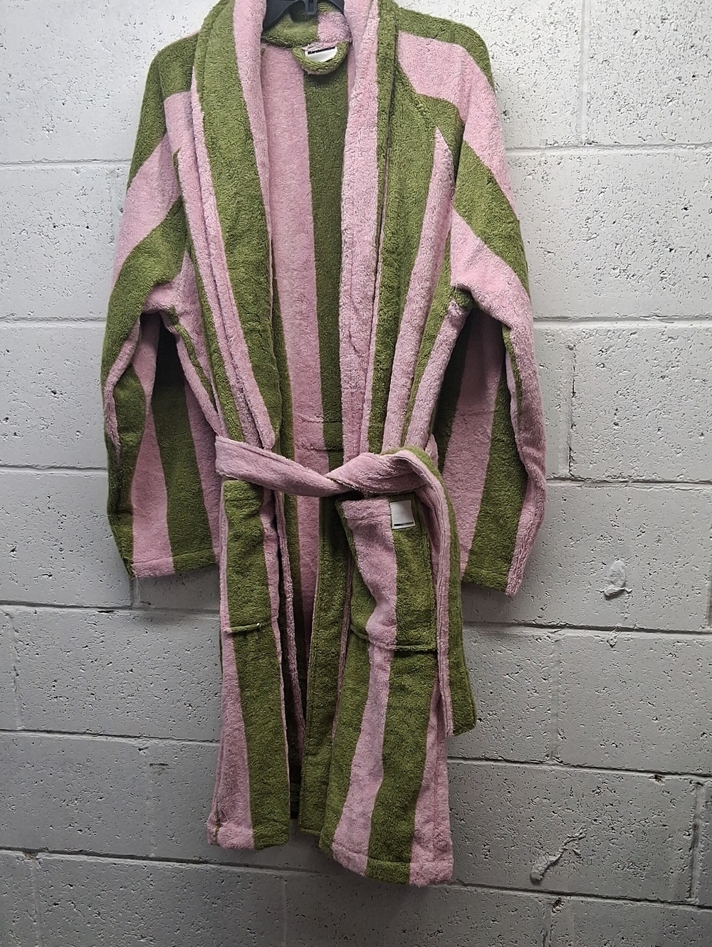 NWOT Marshmellow Terry Robe Green And Pink Stripes